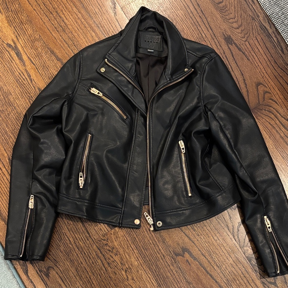 Blank NYC Black Leather Jacket with Gold Accents